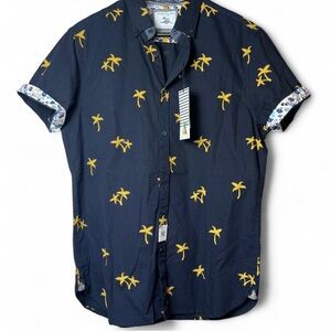 Denim & Flower Dark Blue Shirt with Yellow Palm Print